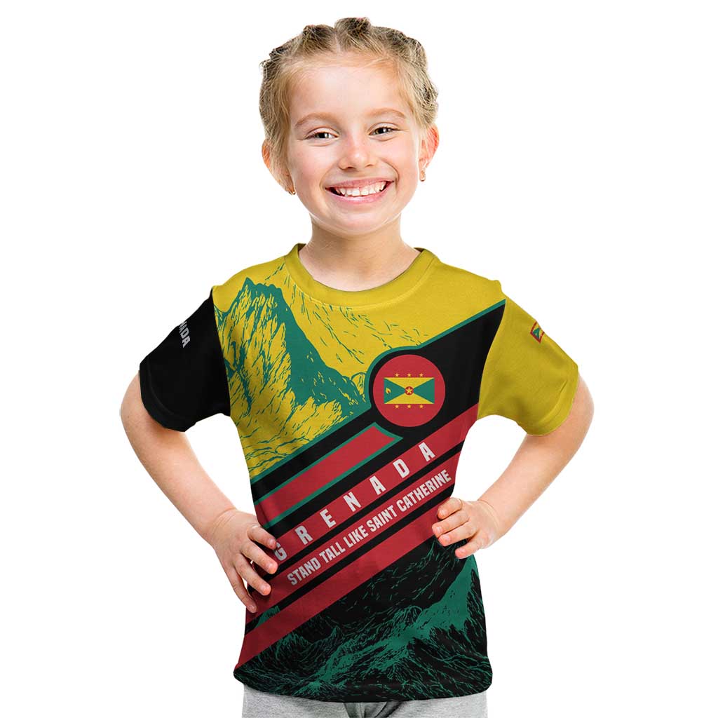 Grenada Mountain Graphic Kid T Shirt with National Flag and Saint Catherine Quote Design - Wonder Print Shop