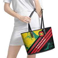 Grenada Mountain Graphic Leather Tote Bag with National Flag and Saint Catherine Quote Design - Wonder Print Shop