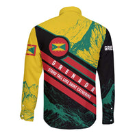 Grenada Mountain Graphic Long Sleeve Button Shirt with National Flag and Saint Catherine Quote Design - Wonder Print Shop