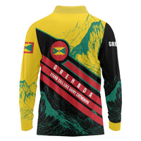 Grenada Mountain Graphic Long Sleeve Polo Shirt with National Flag and Saint Catherine Quote Design - Wonder Print Shop