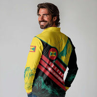 Grenada Mountain Graphic Long Sleeve Polo Shirt with National Flag and Saint Catherine Quote Design - Wonder Print Shop