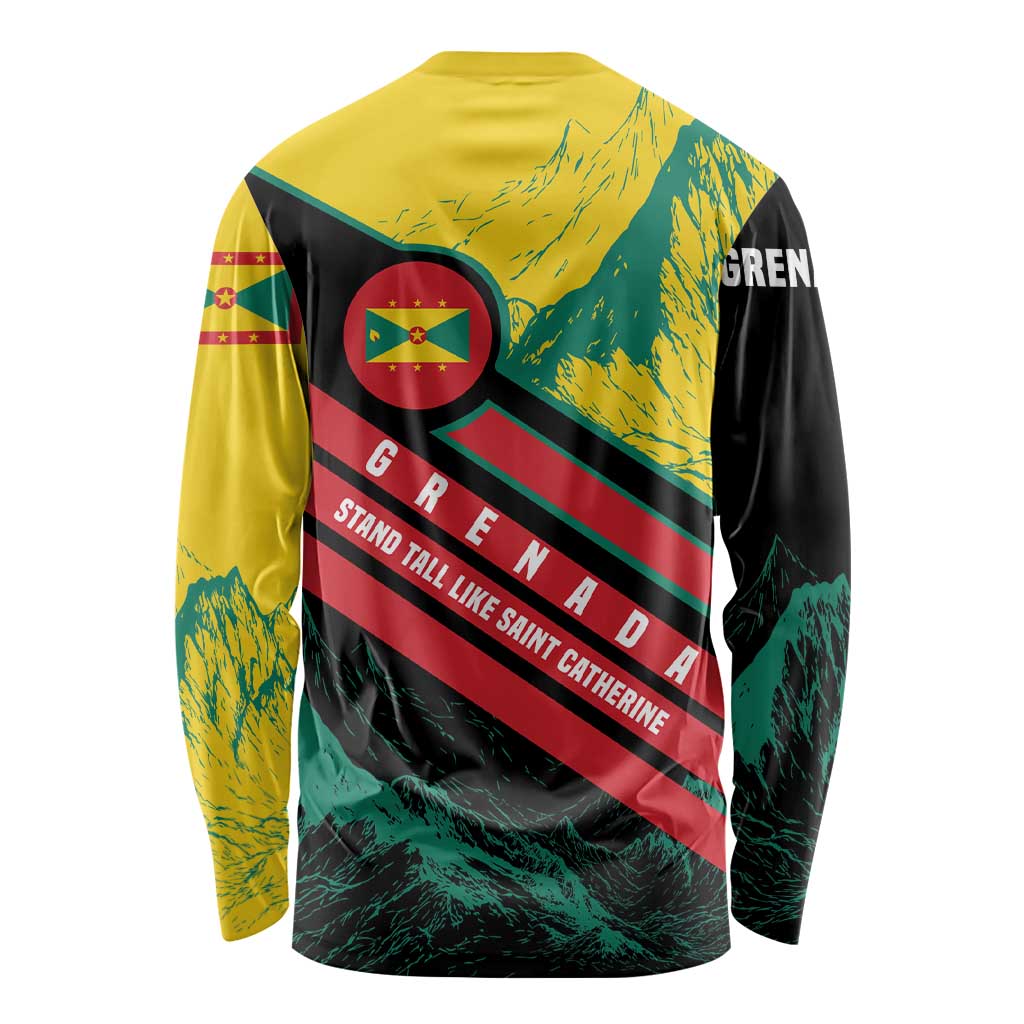 Grenada Mountain Graphic Long Sleeve Shirt with National Flag and Saint Catherine Quote Design - Wonder Print Shop