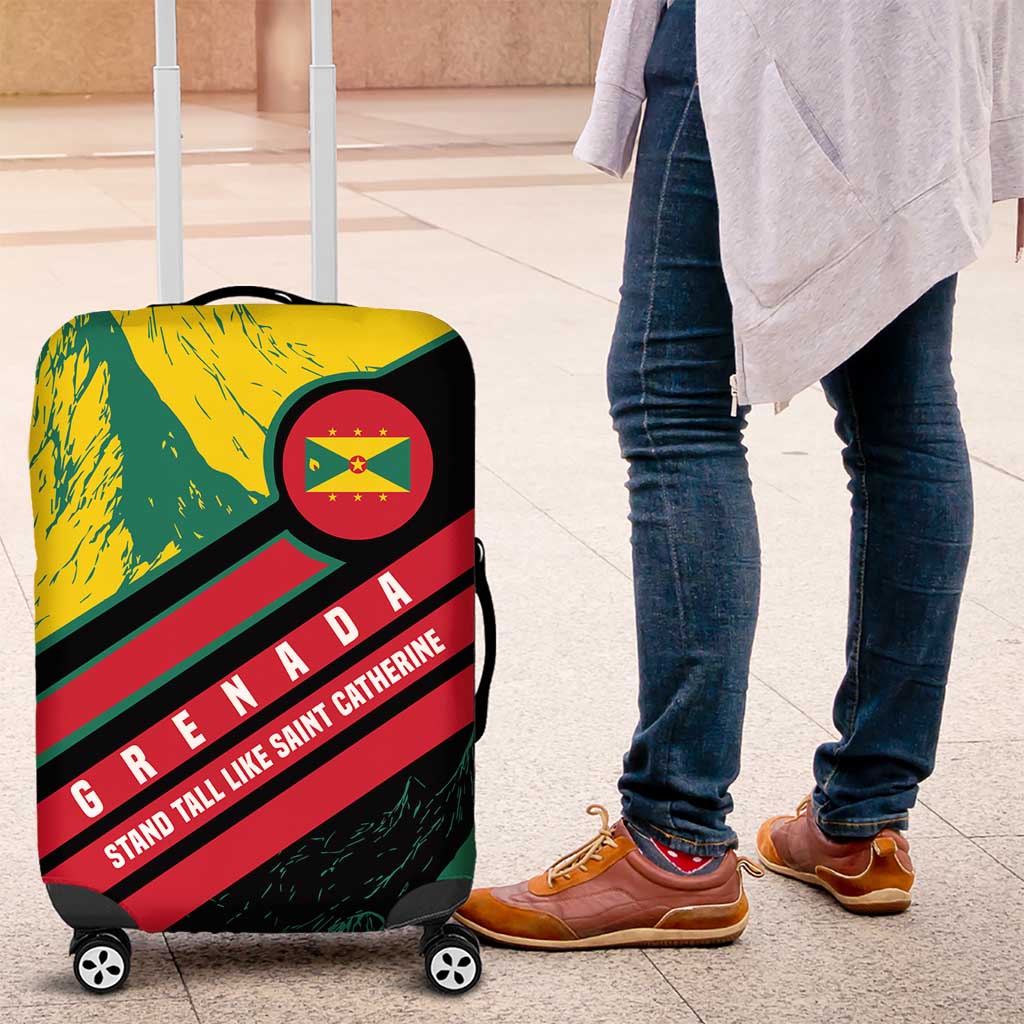 Grenada Mountain Graphic Luggage Cover with National Flag and Saint Catherine Quote Design - Wonder Print Shop