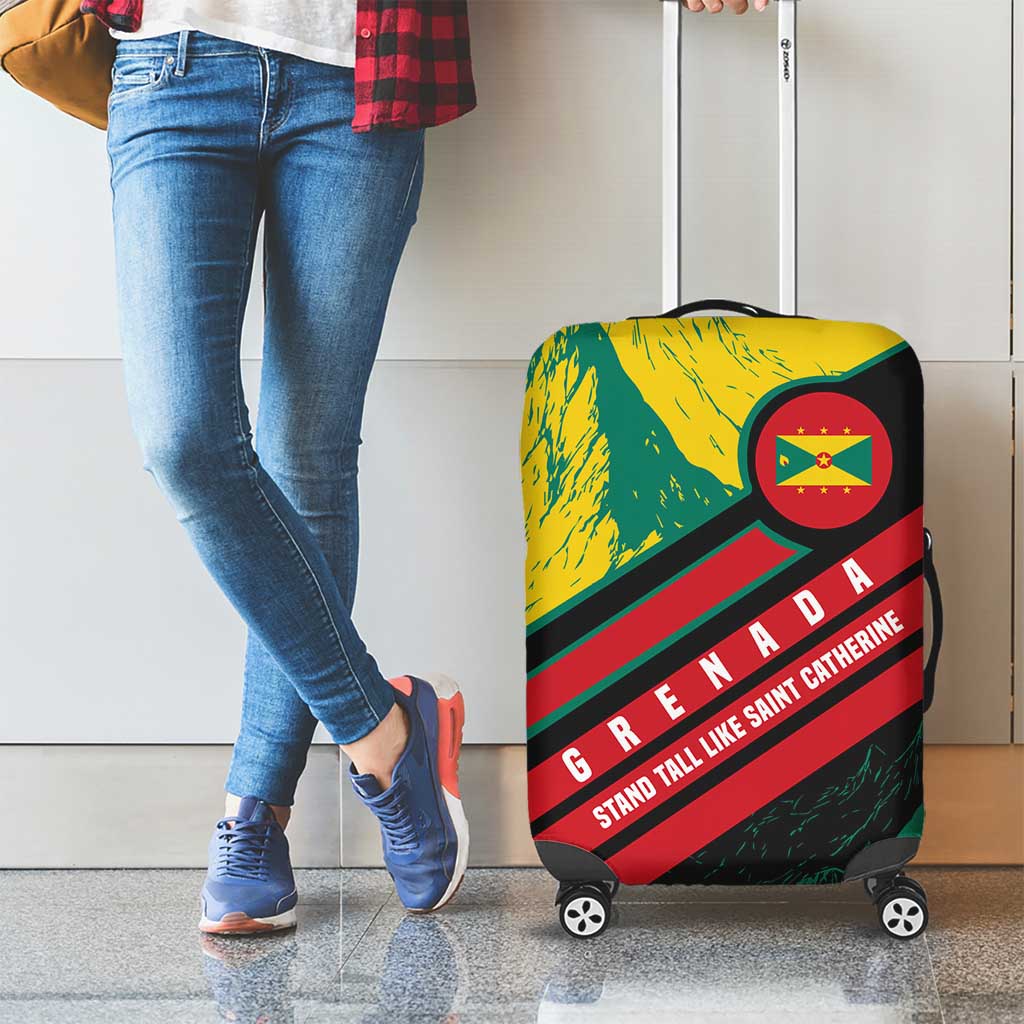 Grenada Mountain Graphic Luggage Cover with National Flag and Saint Catherine Quote Design - Wonder Print Shop