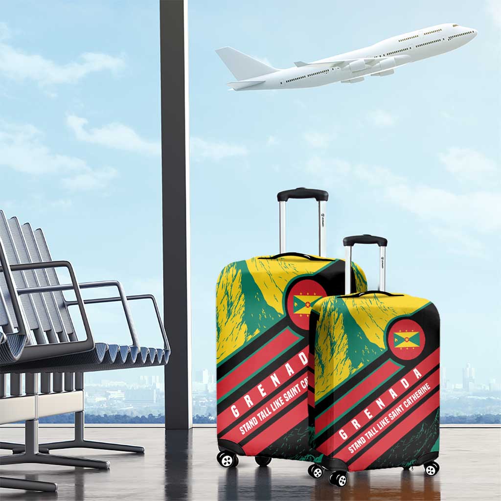 Grenada Mountain Graphic Luggage Cover with National Flag and Saint Catherine Quote Design - Wonder Print Shop