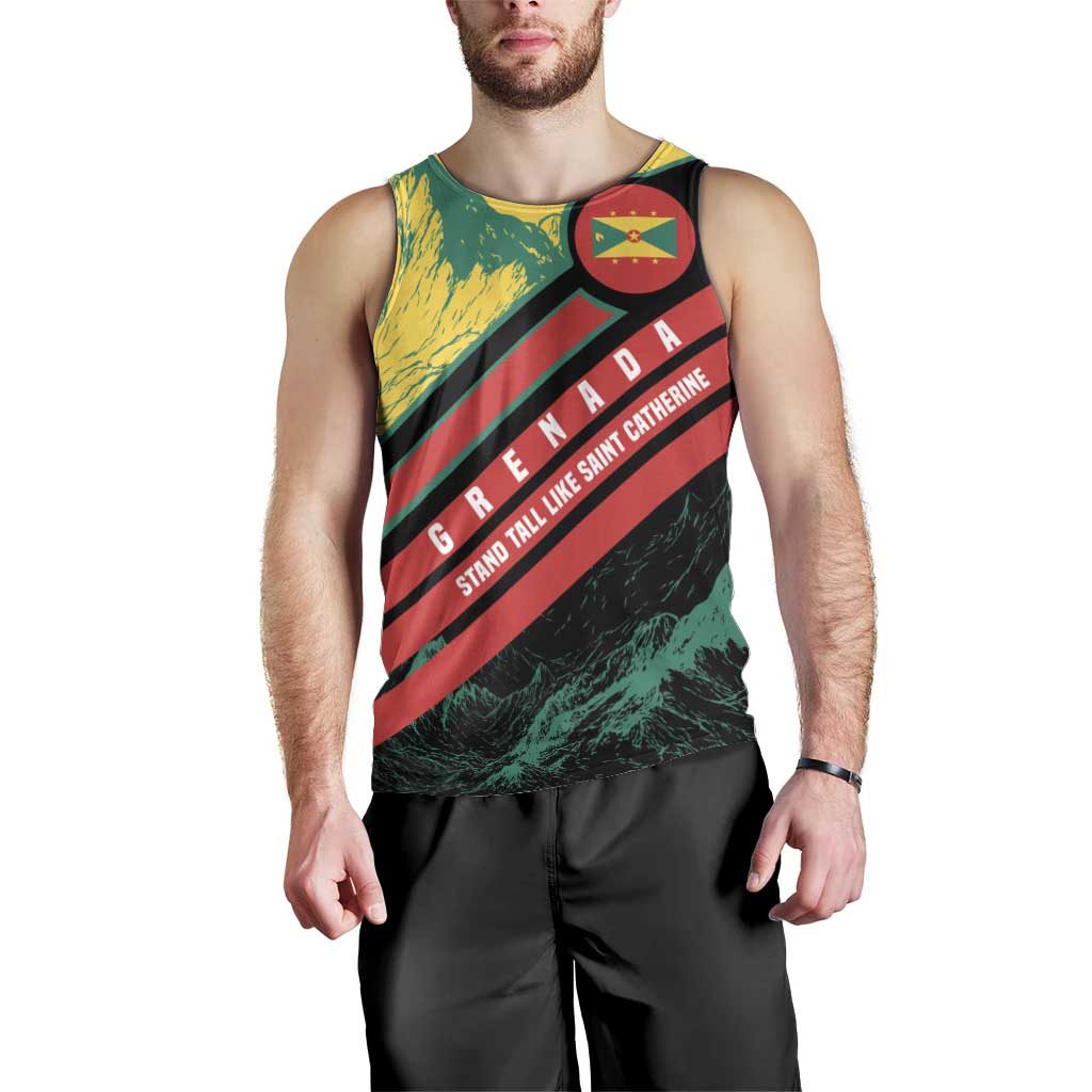 Grenada Mountain Graphic Men Tank Top with National Flag and Saint Catherine Quote Design - Wonder Print Shop