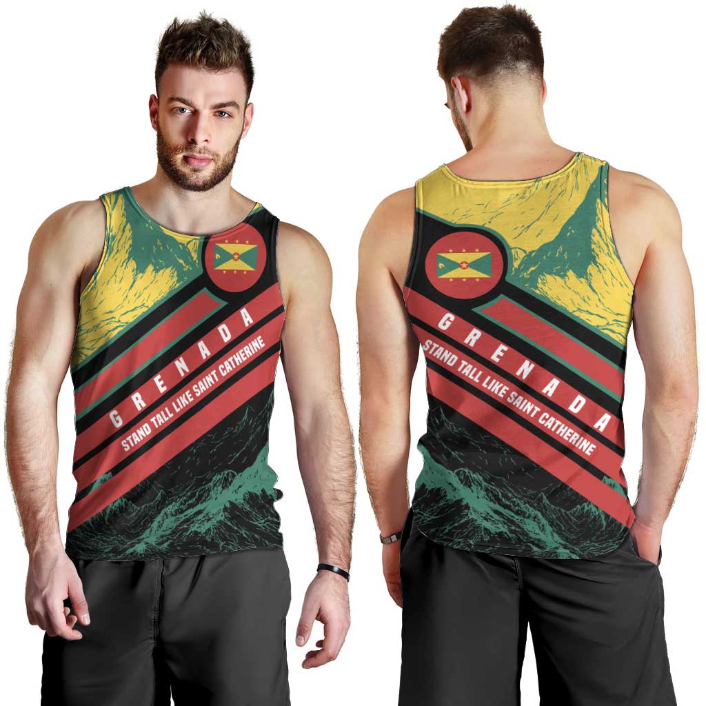 Grenada Mountain Graphic Men Tank Top with National Flag and Saint Catherine Quote Design - Wonder Print Shop
