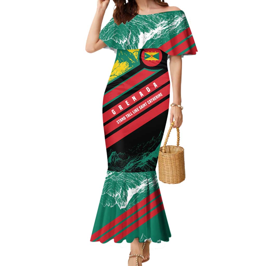 Grenada Mountain Graphic Mermaid Dress with National Flag and Saint Catherine Quote Design - Wonder Print Shop