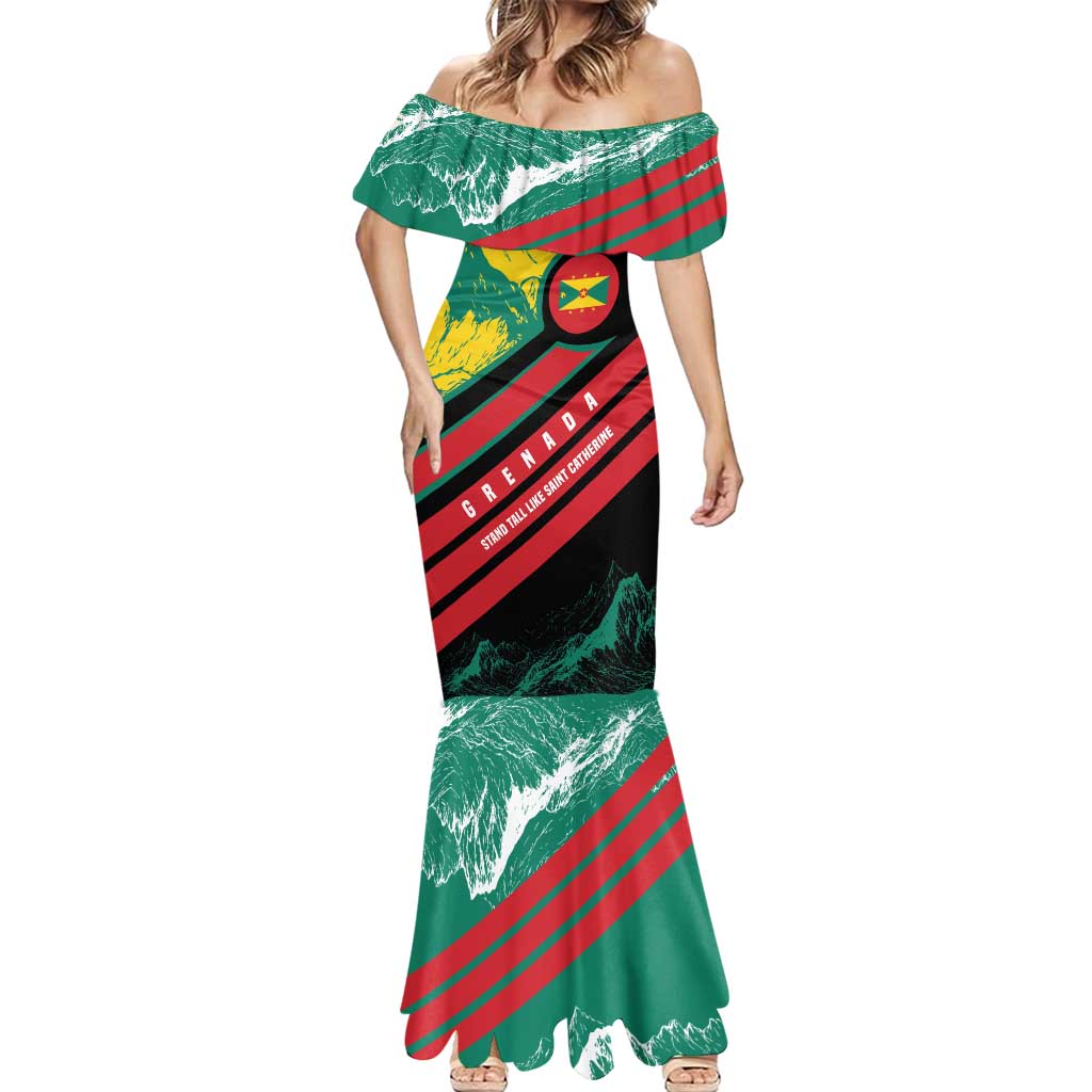 Grenada Mountain Graphic Mermaid Dress with National Flag and Saint Catherine Quote Design - Wonder Print Shop