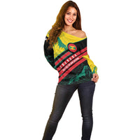 Grenada Mountain Graphic Off Shoulder Sweater with National Flag and Saint Catherine Quote Design - Wonder Print Shop
