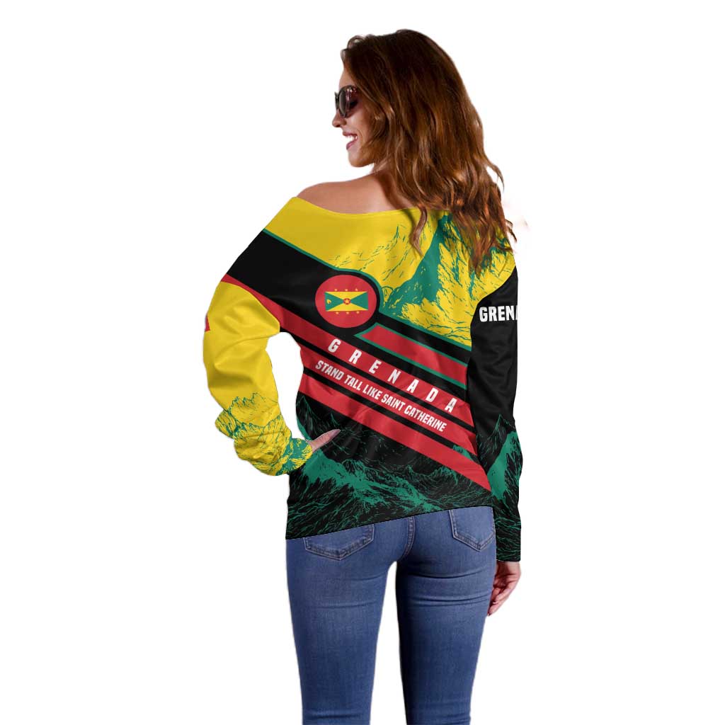 Grenada Mountain Graphic Off Shoulder Sweater with National Flag and Saint Catherine Quote Design - Wonder Print Shop