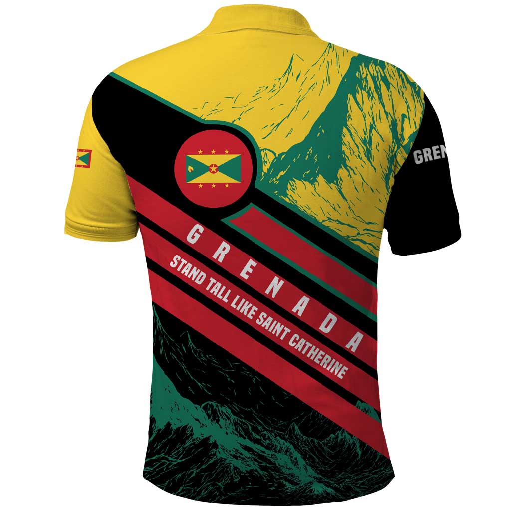 Grenada Mountain Graphic Polo Shirt with National Flag and Saint Catherine Quote Design - Wonder Print Shop