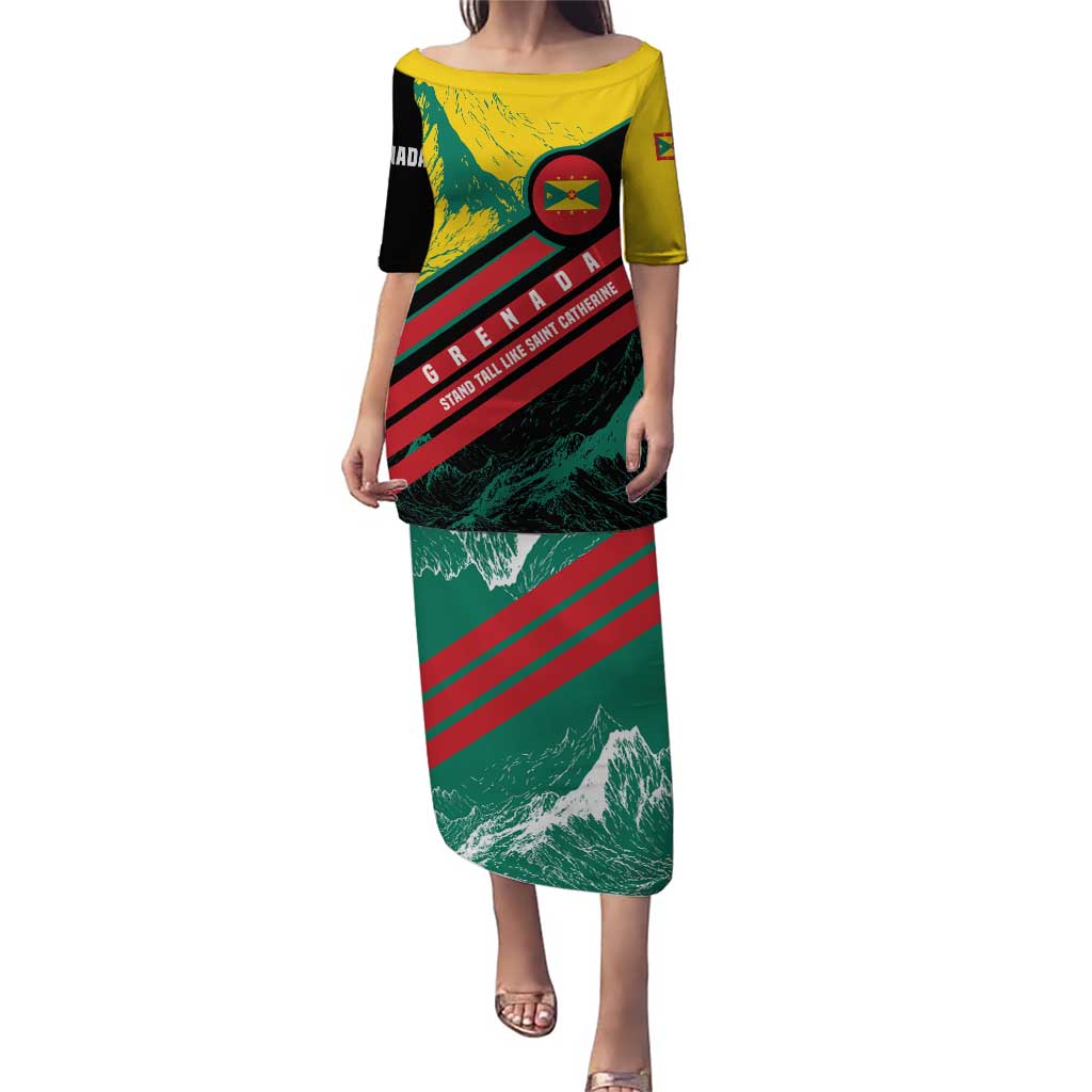 Grenada Mountain Graphic Puletasi with National Flag and Saint Catherine Quote Design - Wonder Print Shop