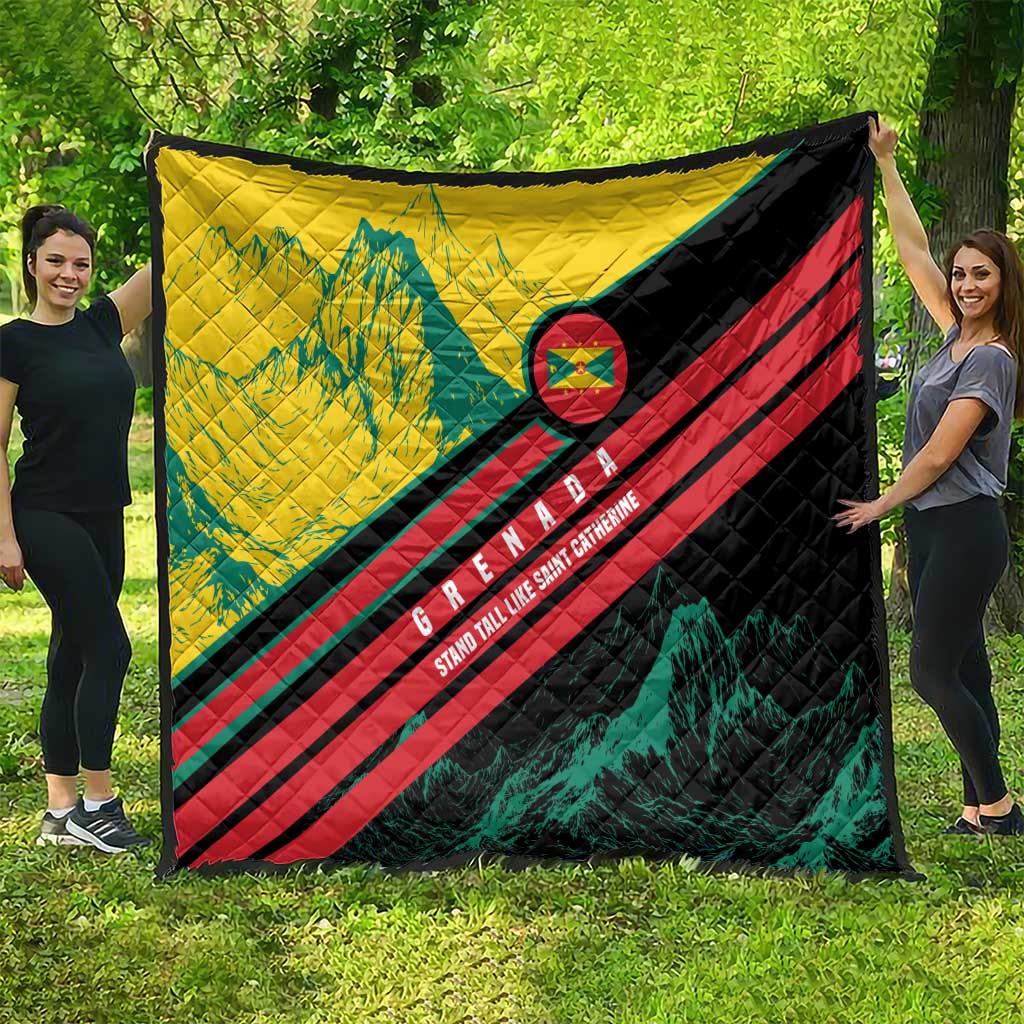 Grenada Mountain Graphic Quilt with National Flag and Saint Catherine Quote Design - Wonder Print Shop