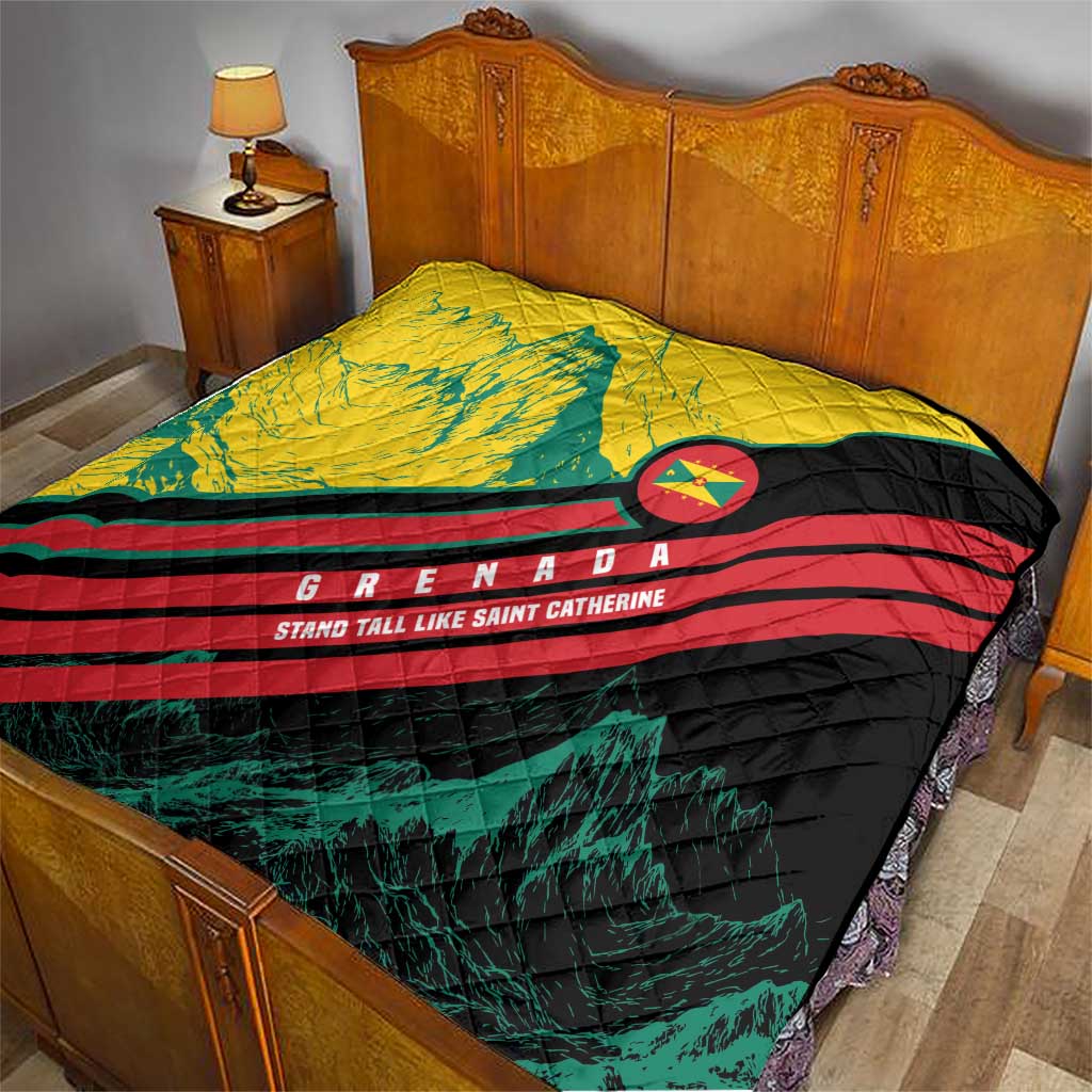 Grenada Mountain Graphic Quilt with National Flag and Saint Catherine Quote Design - Wonder Print Shop