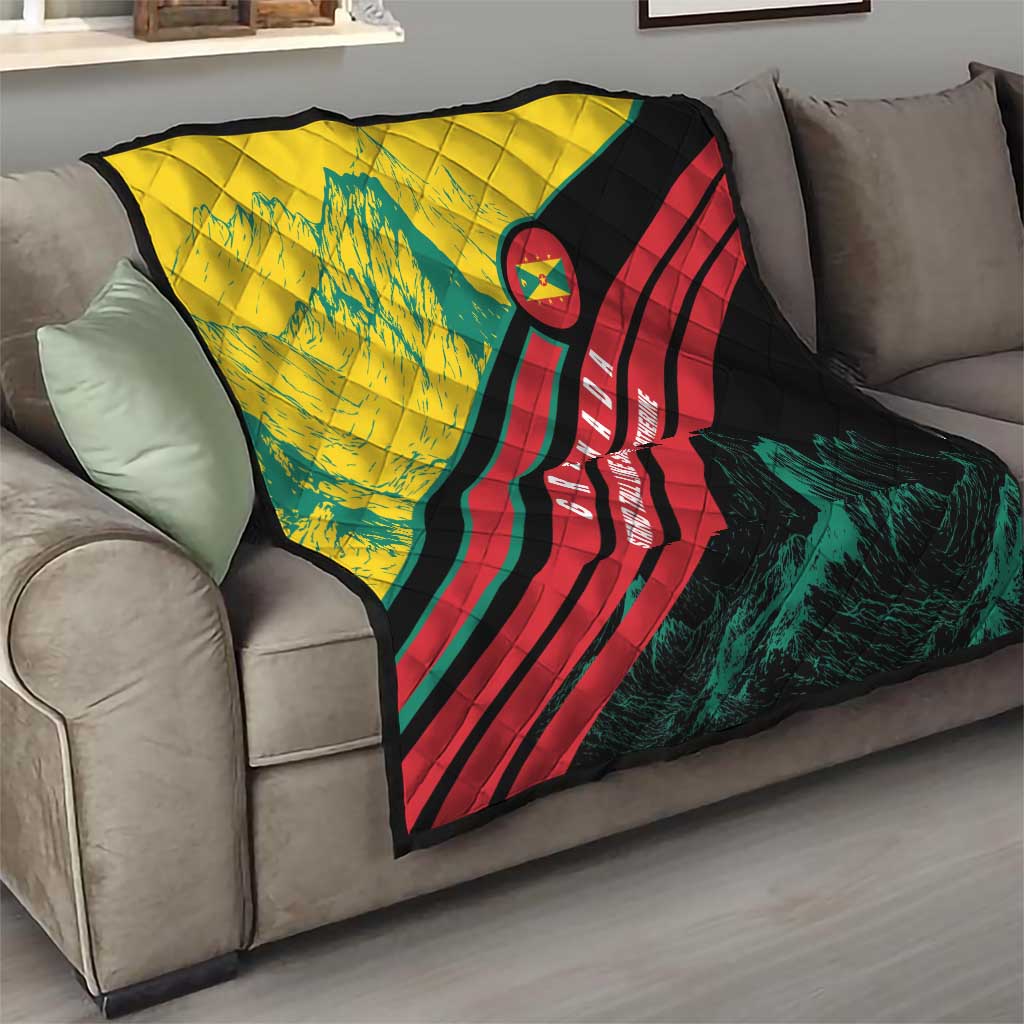 Grenada Mountain Graphic Quilt with National Flag and Saint Catherine Quote Design - Wonder Print Shop