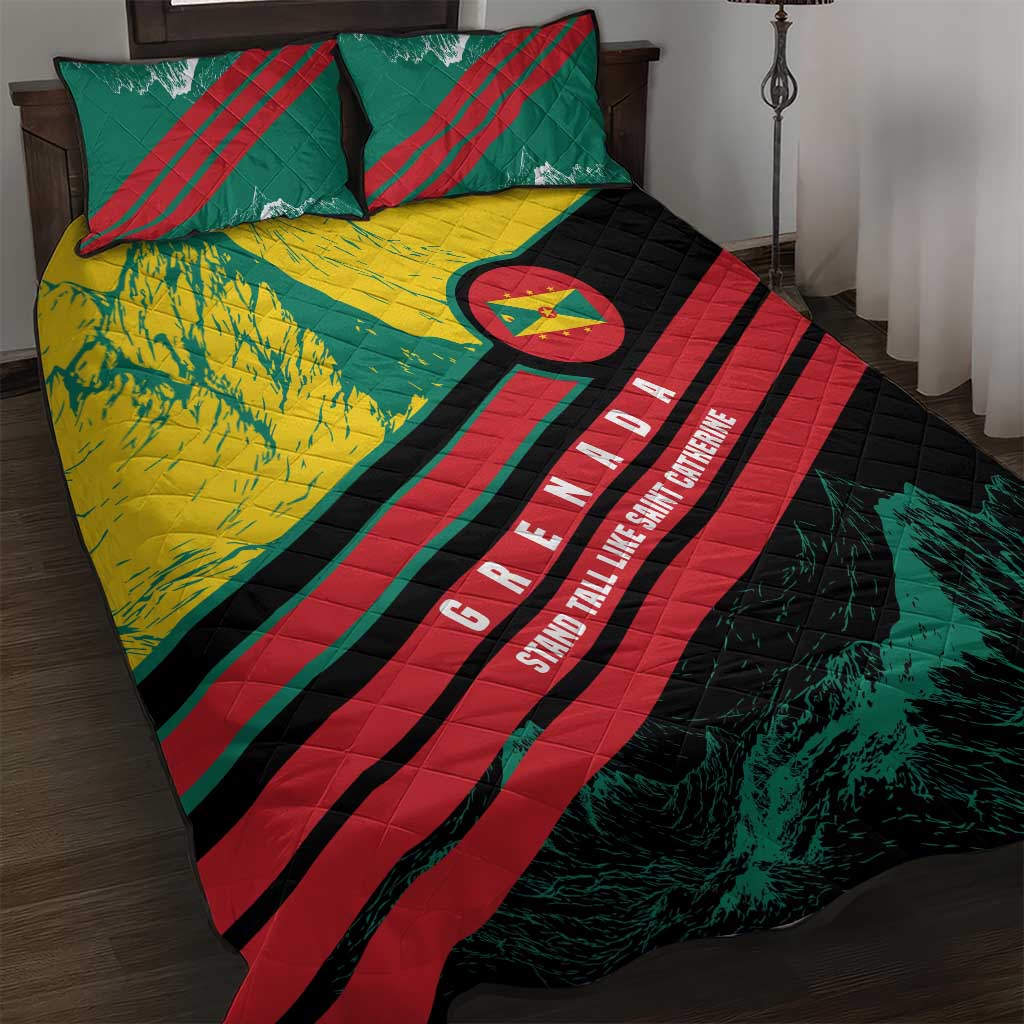 Grenada Mountain Graphic Quilt Bed Set with National Flag and Saint Catherine Quote Design - Wonder Print Shop