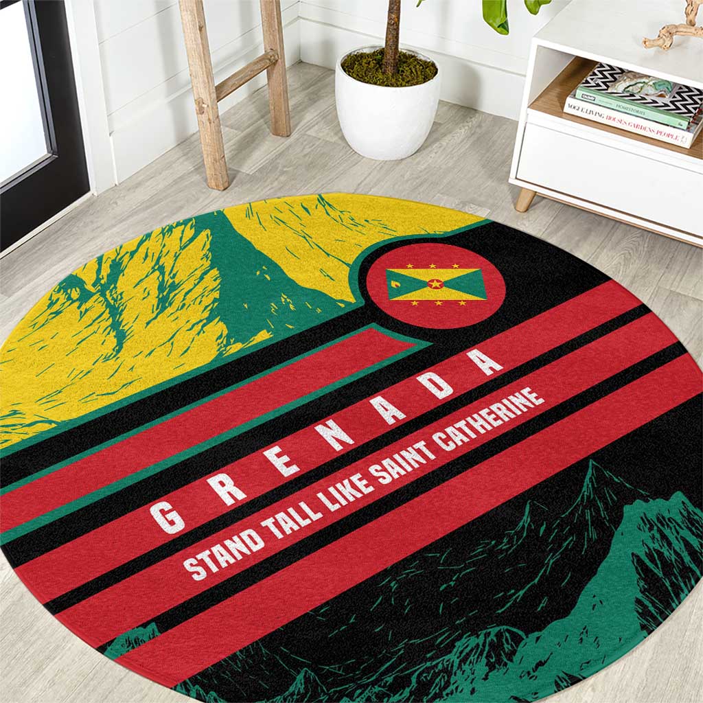 Grenada Mountain Graphic Round Carpet with National Flag and Saint Catherine Quote Design - Wonder Print Shop