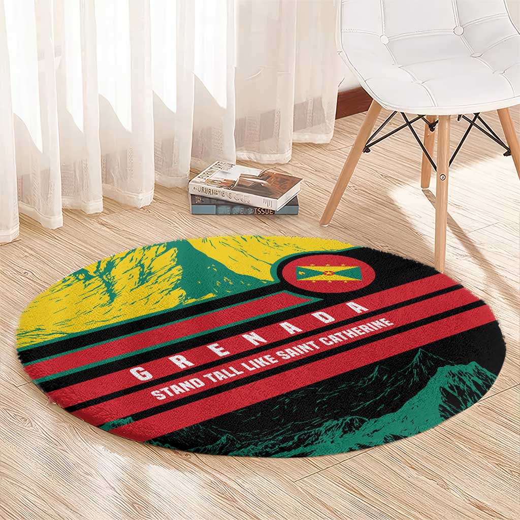 Grenada Mountain Graphic Round Carpet with National Flag and Saint Catherine Quote Design - Wonder Print Shop