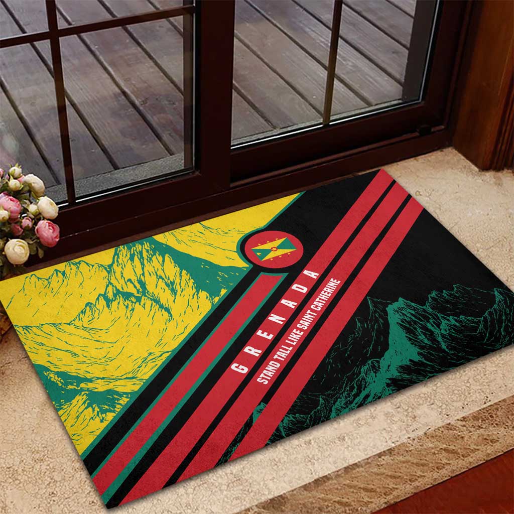 Grenada Mountain Graphic Rubber Doormat with National Flag and Saint Catherine Quote Design - Wonder Print Shop