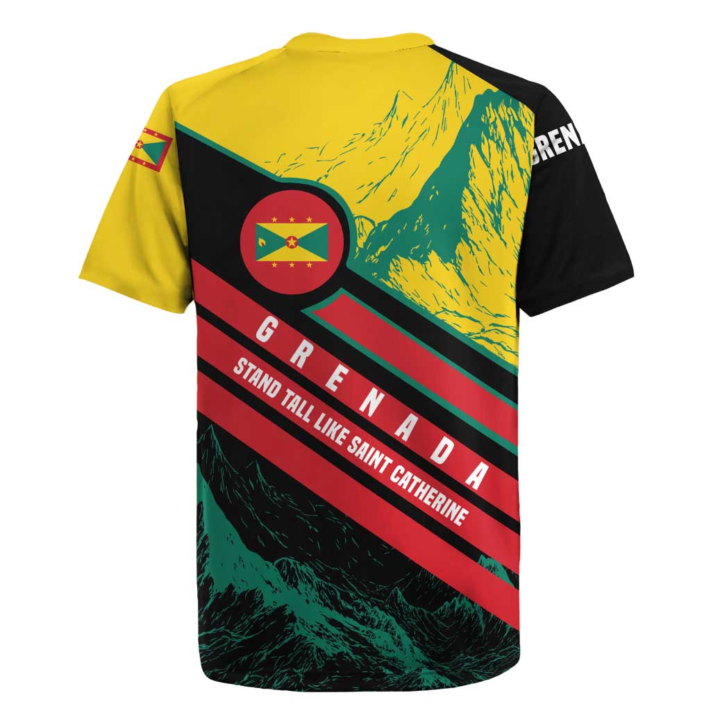Grenada Mountain Graphic Rugby Jersey with National Flag and Saint Catherine Quote Design - Wonder Print Shop