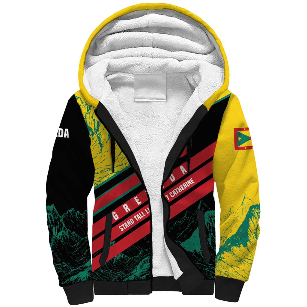 Grenada Mountain Graphic Sherpa Hoodie with National Flag and Saint Catherine Quote Design - Wonder Print Shop