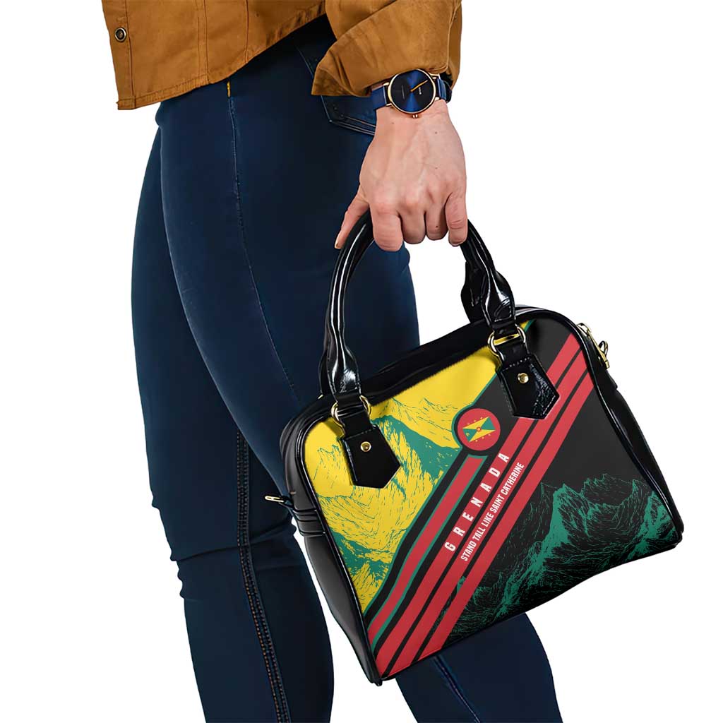 Grenada Mountain Graphic Shoulder Handbag with National Flag and Saint Catherine Quote Design - Wonder Print Shop