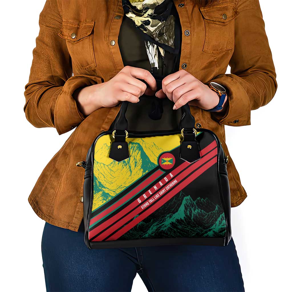 Grenada Mountain Graphic Shoulder Handbag with National Flag and Saint Catherine Quote Design - Wonder Print Shop