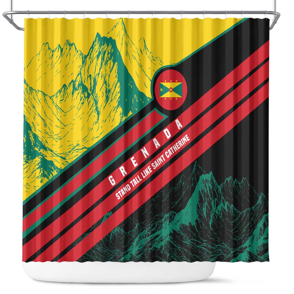 Grenada Mountain Graphic Shower Curtain with National Flag and Saint Catherine Quote Design - Wonder Print Shop