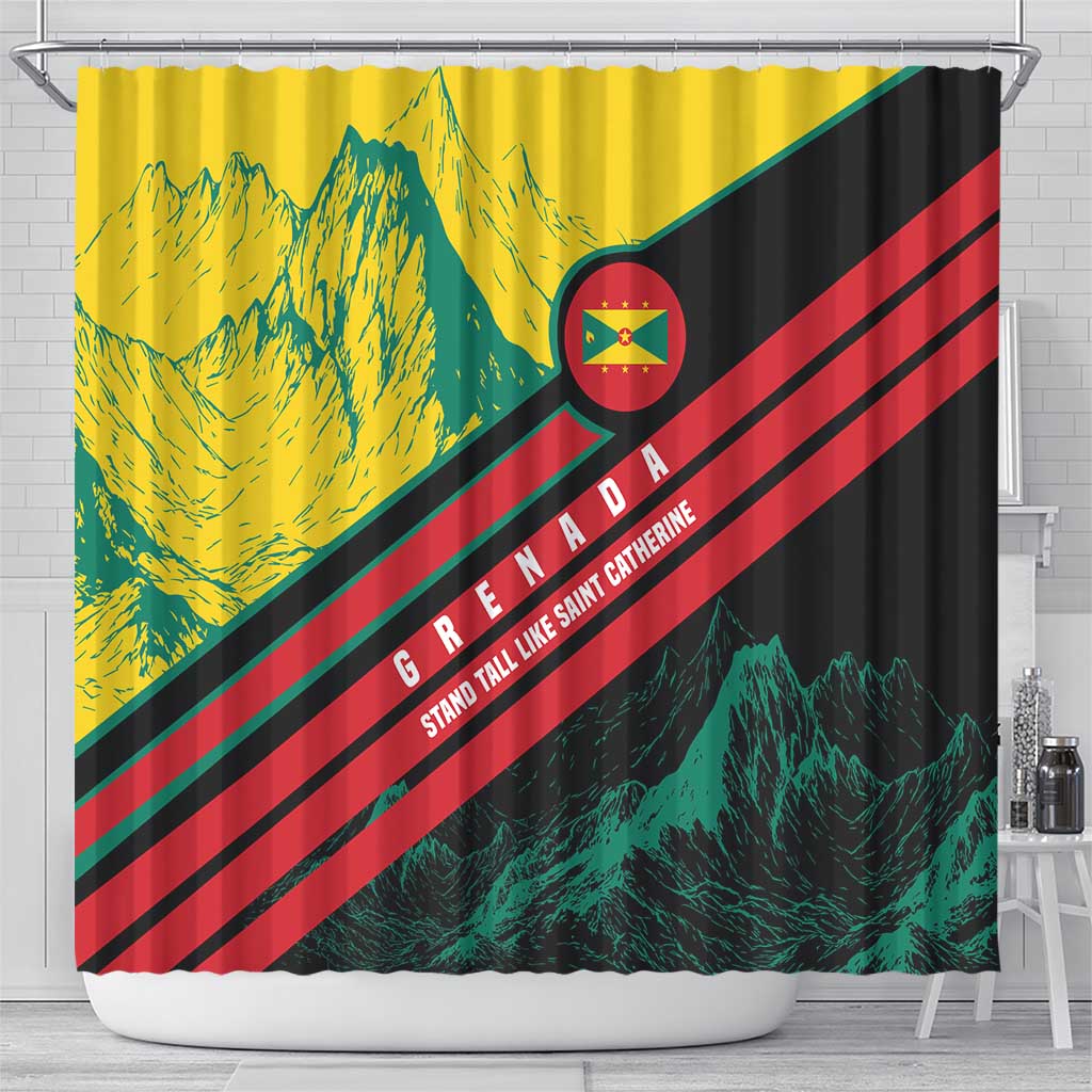 Grenada Mountain Graphic Shower Curtain with National Flag and Saint Catherine Quote Design - Wonder Print Shop