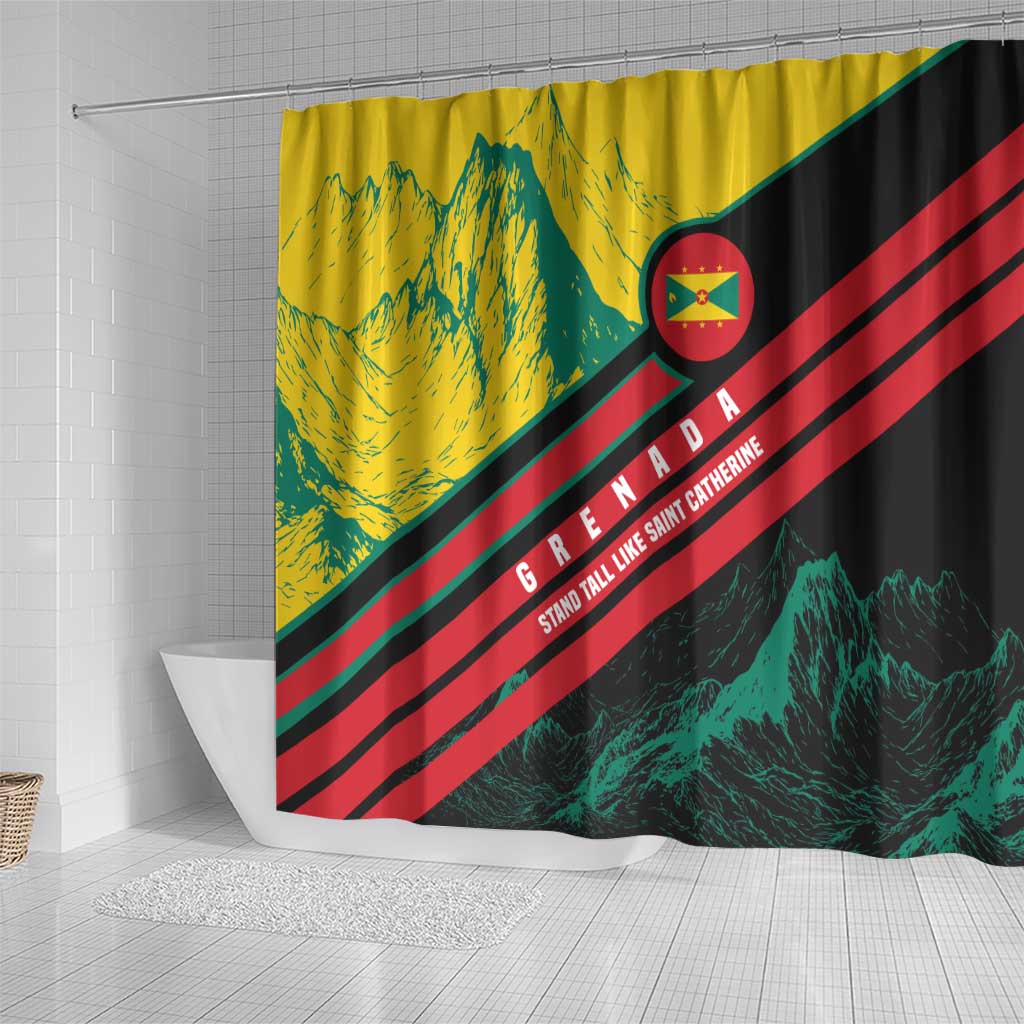Grenada Mountain Graphic Shower Curtain with National Flag and Saint Catherine Quote Design - Wonder Print Shop