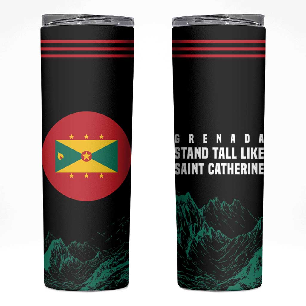 Grenada Mountain Graphic Skinny Tumbler with National Flag and Saint Catherine Quote Design - Wonder Print Shop