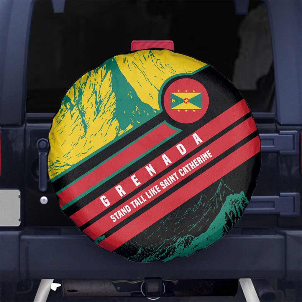 Grenada Mountain Graphic Spare Tire Cover with National Flag and Saint Catherine Quote Design - Wonder Print Shop