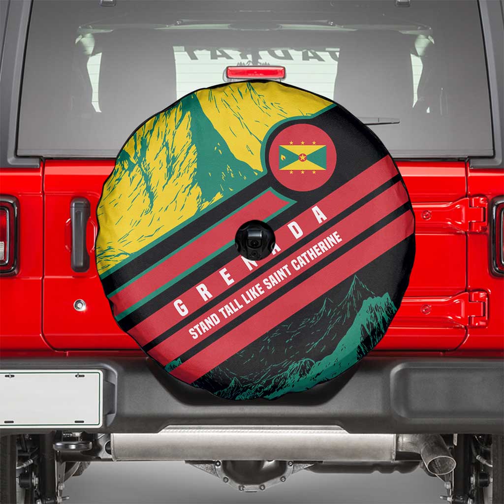 Grenada Mountain Graphic Spare Tire Cover with National Flag and Saint Catherine Quote Design - Wonder Print Shop