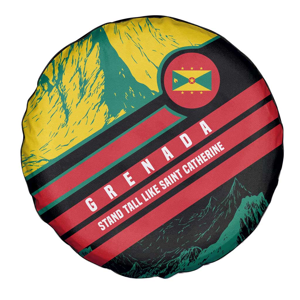 Grenada Mountain Graphic Spare Tire Cover with National Flag and Saint Catherine Quote Design - Wonder Print Shop