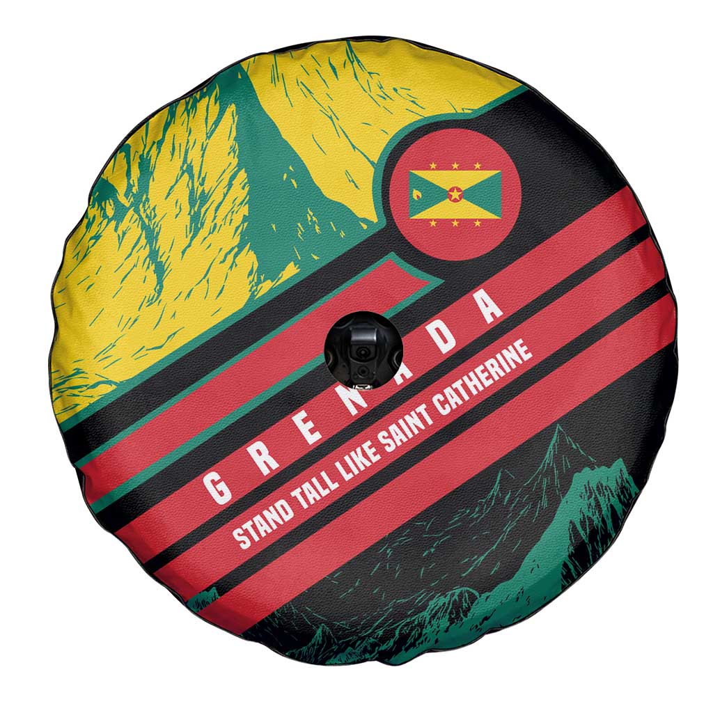Grenada Mountain Graphic Spare Tire Cover with National Flag and Saint Catherine Quote Design - Wonder Print Shop