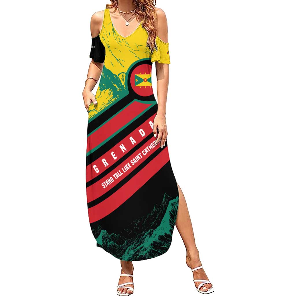 Grenada Mountain Graphic Summer Maxi Dress with National Flag and Saint Catherine Quote Design - Wonder Print Shop
