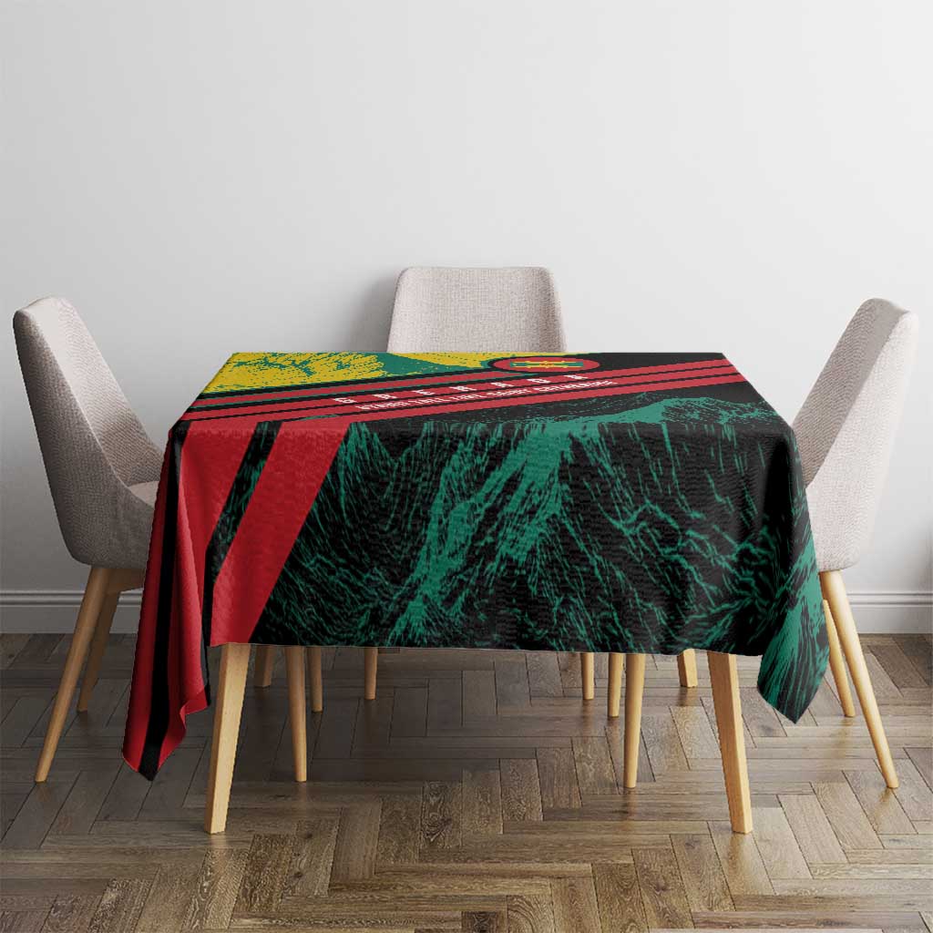 Grenada Mountain Graphic Tablecloth with National Flag and Saint Catherine Quote Design - Wonder Print Shop