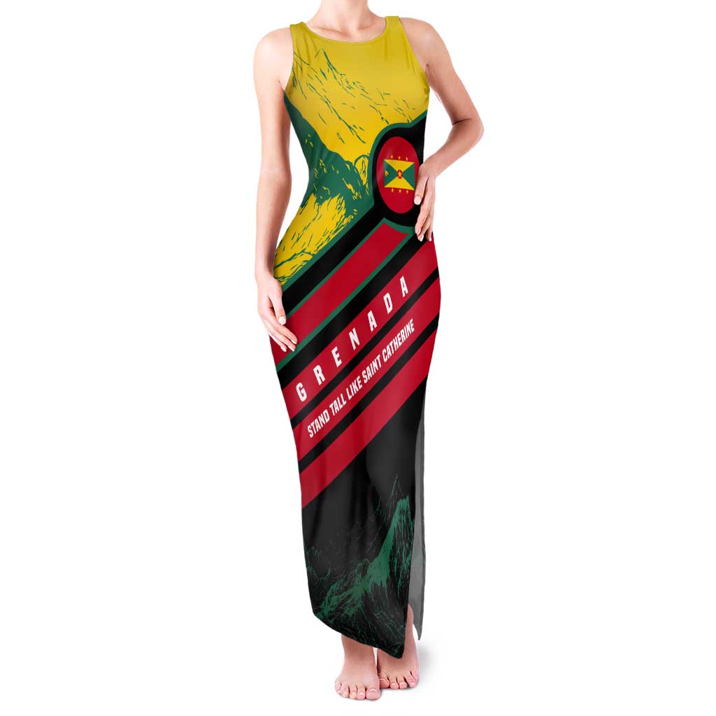 Grenada Mountain Graphic Tank Maxi Dress with National Flag and Saint Catherine Quote Design - Wonder Print Shop