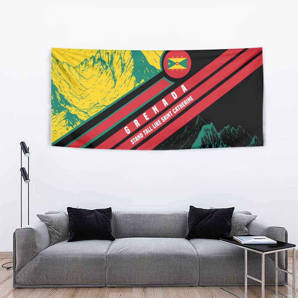 Grenada Mountain Graphic Tapestry with National Flag and Saint Catherine Quote Design - Wonder Print Shop