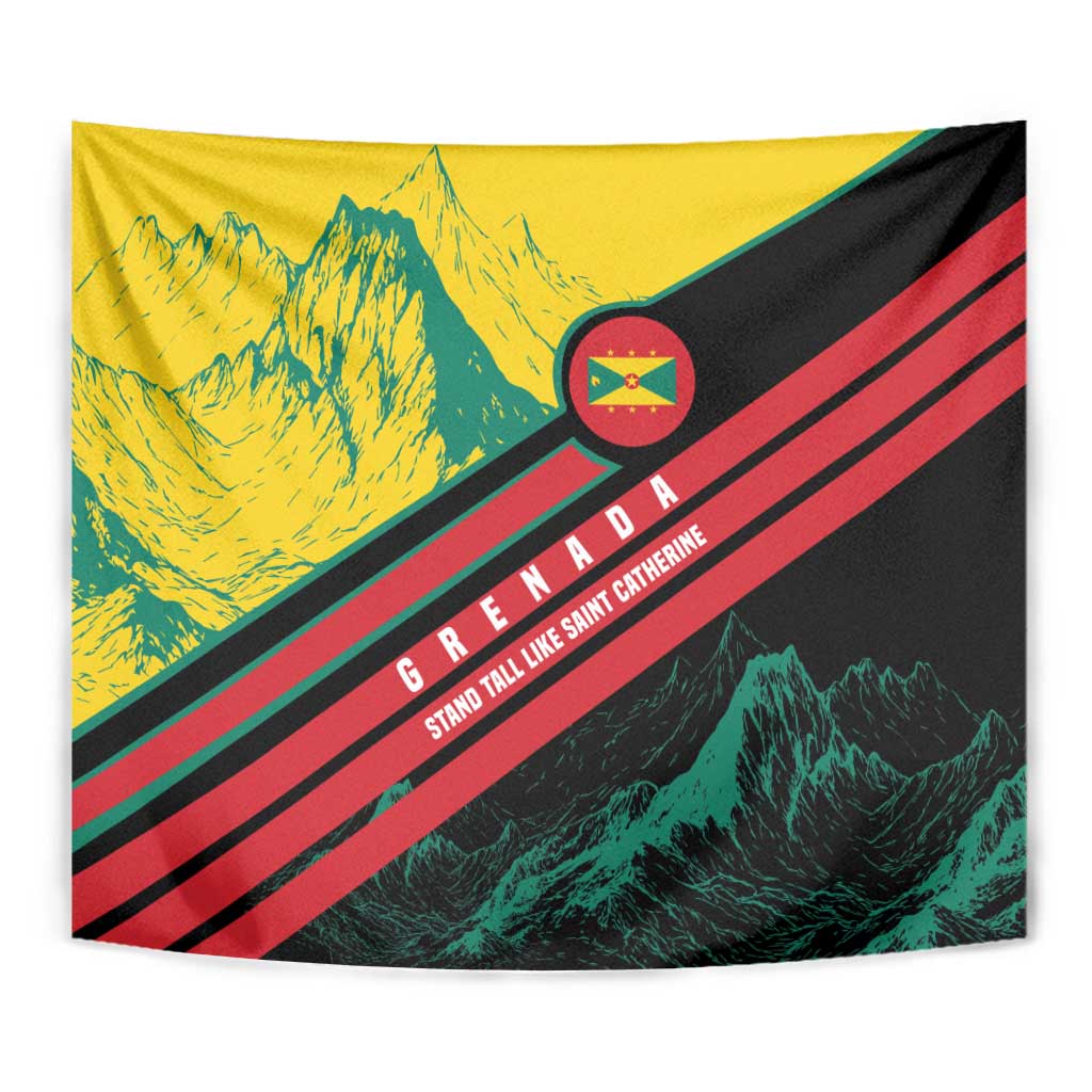 Grenada Mountain Graphic Tapestry with National Flag and Saint Catherine Quote Design - Wonder Print Shop