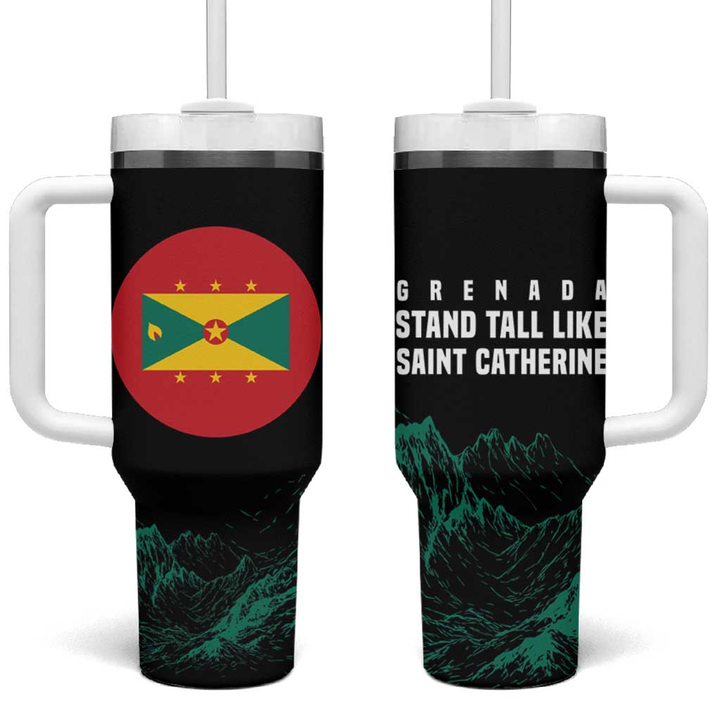 Grenada Mountain Graphic Tumbler With Handle with National Flag and Saint Catherine Quote Design - Wonder Print Shop