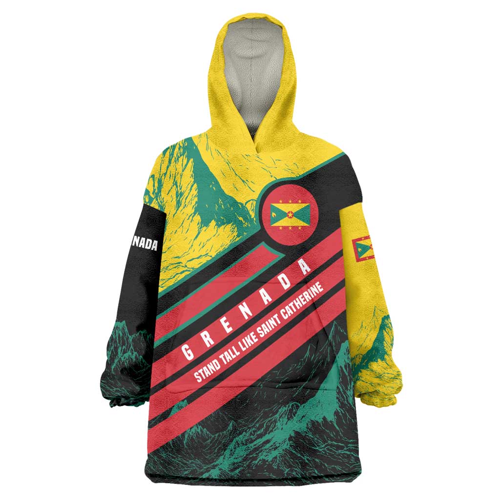 Grenada Mountain Graphic Wearable Blanket Hoodie with National Flag and Saint Catherine Quote Design - Wonder Print Shop