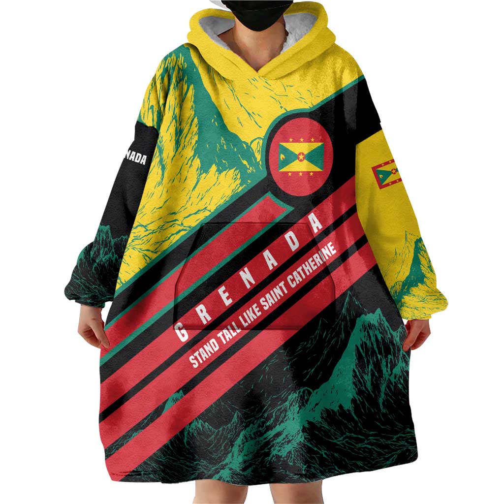 Grenada Mountain Graphic Wearable Blanket Hoodie with National Flag and Saint Catherine Quote Design - Wonder Print Shop