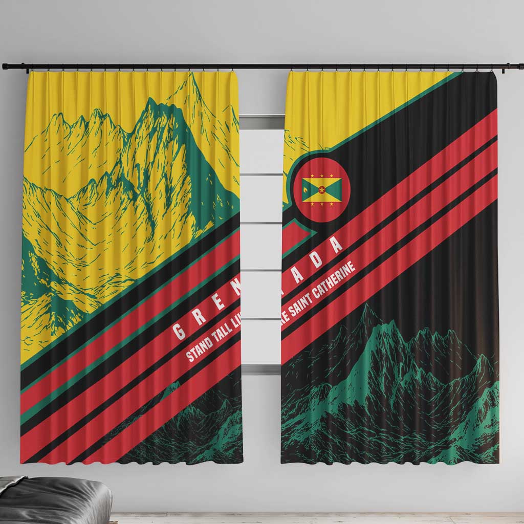 Grenada Mountain Graphic Window Curtain with National Flag and Saint Catherine Quote Design - Wonder Print Shop