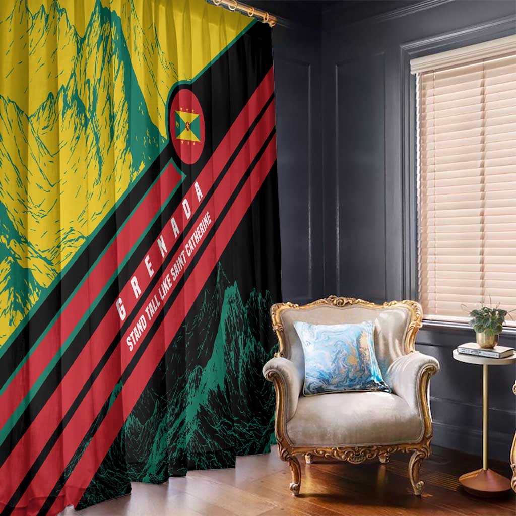 Grenada Mountain Graphic Window Curtain with National Flag and Saint Catherine Quote Design - Wonder Print Shop