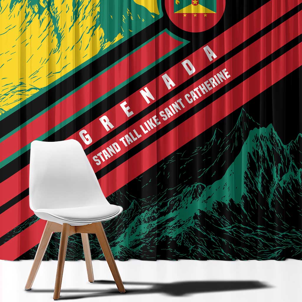 Grenada Mountain Graphic Window Curtain with National Flag and Saint Catherine Quote Design - Wonder Print Shop