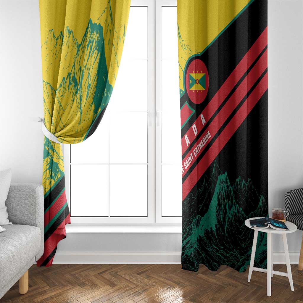 Grenada Mountain Graphic Window Curtain with National Flag and Saint Catherine Quote Design - Wonder Print Shop