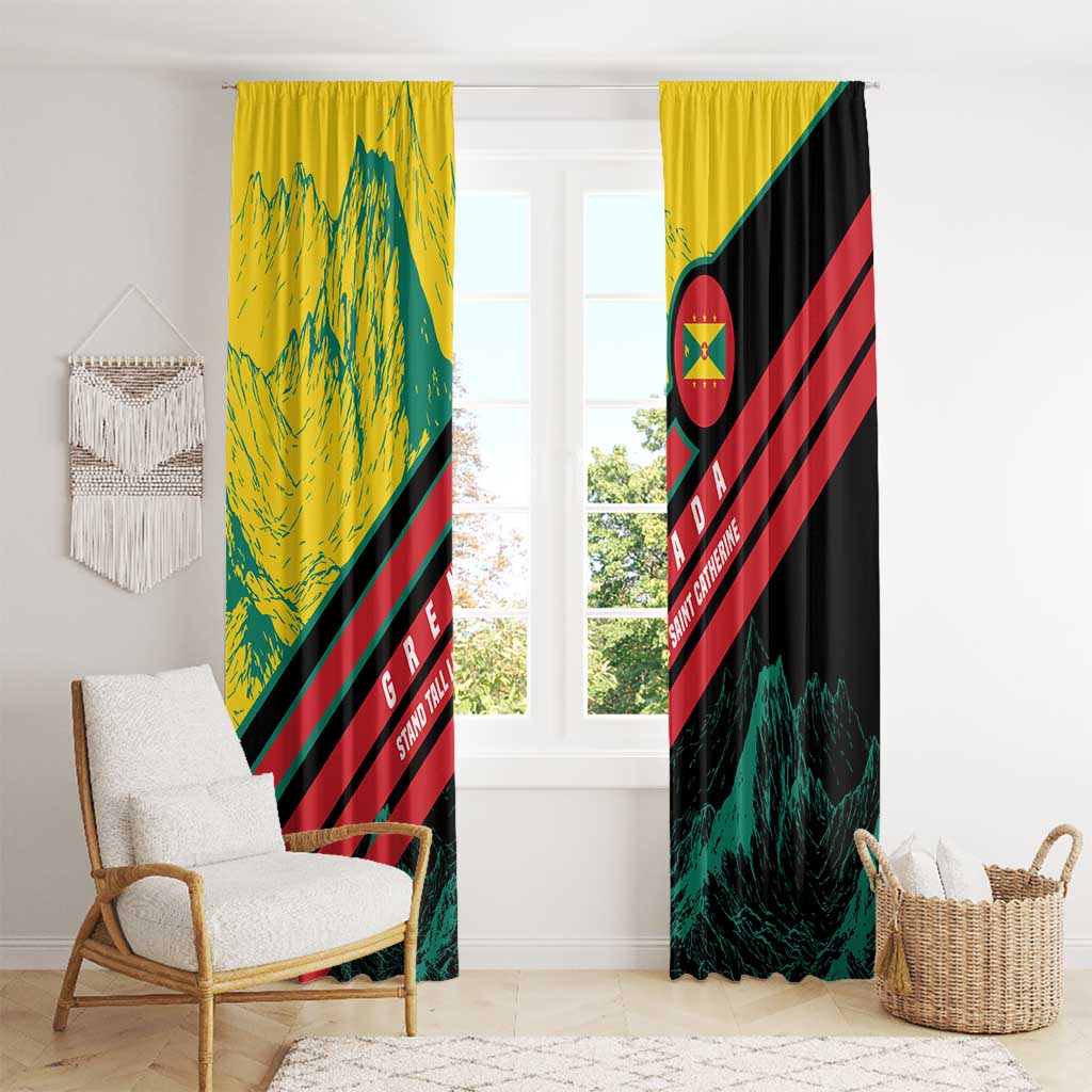 Grenada Mountain Graphic Window Curtain with National Flag and Saint Catherine Quote Design - Wonder Print Shop