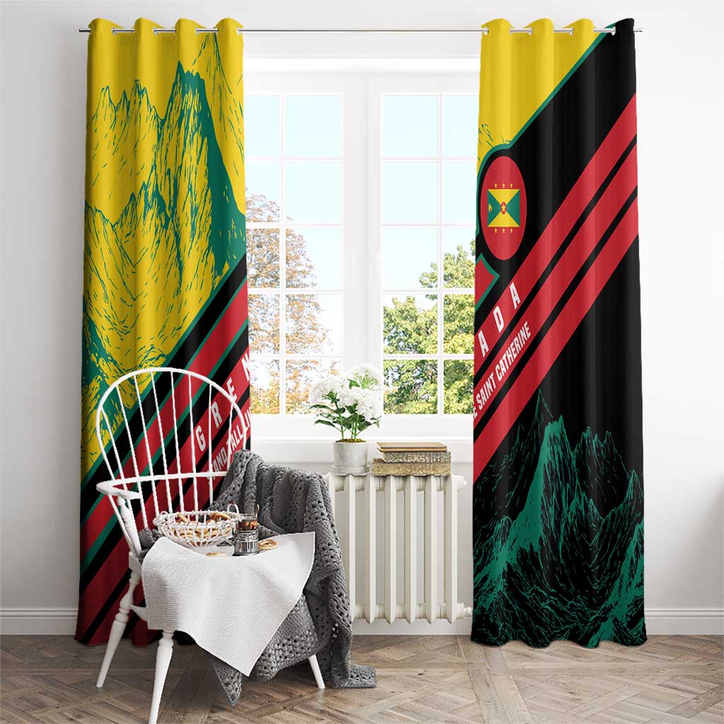 Grenada Mountain Graphic Window Curtain with National Flag and Saint Catherine Quote Design - Wonder Print Shop